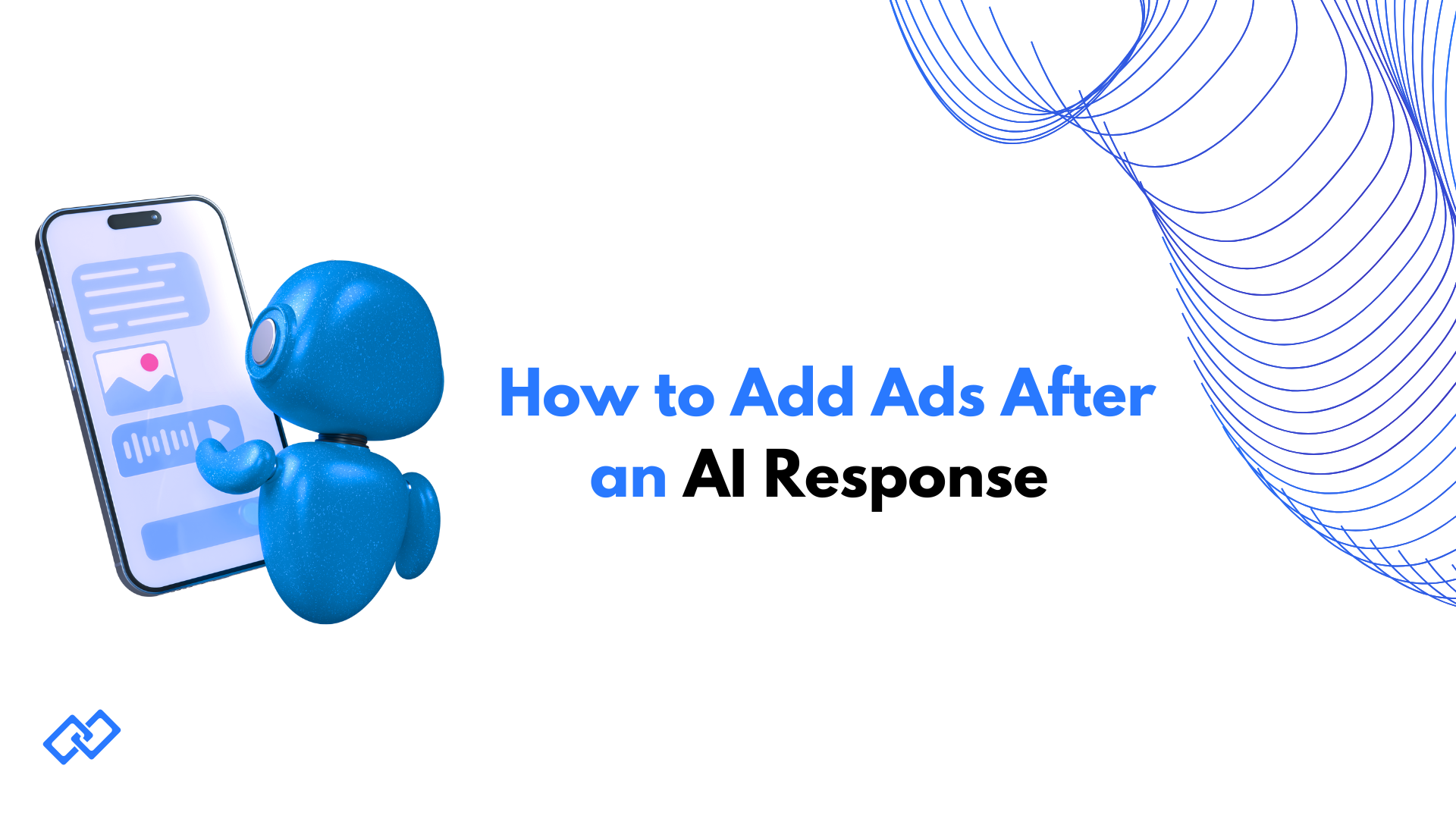 How to add ads after an AI response – illustration of AI character using a smartphone