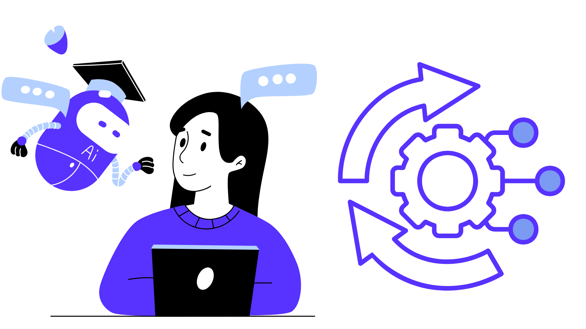 Illustration of a marketer using AI with chatbot advertising concept.